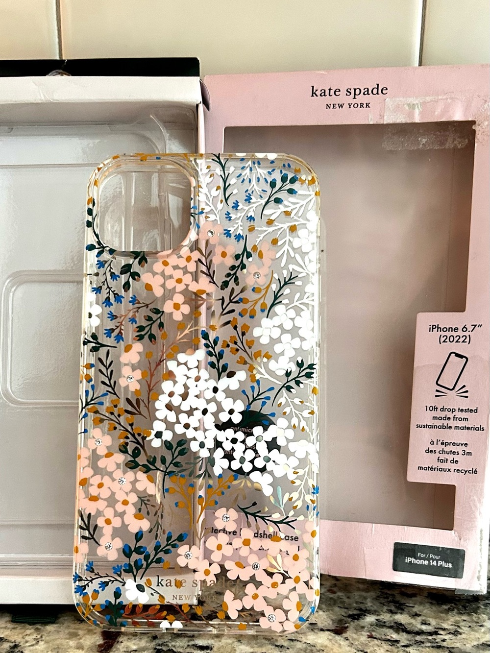 kate spade Clear Floral Phone Case with Pink, White & Gold Accents